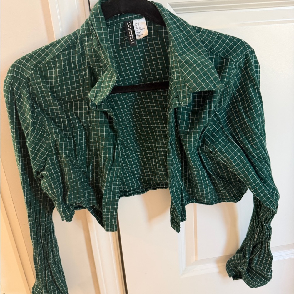 Divided Green Checkered Crop Top